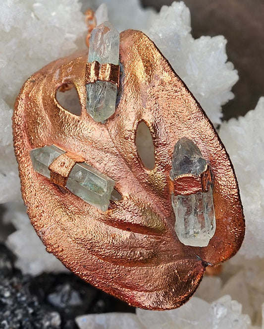 Handmade Copper Cuff Bracelet: The Fable of Monstera, and Clear Quartz: A Talisman for Growth, Clarity, and Renewal